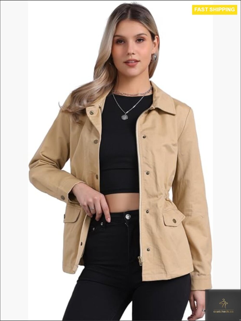 Women's Utility Anorak Jacket Lightweight Casual Zip Up Drawstring Waist